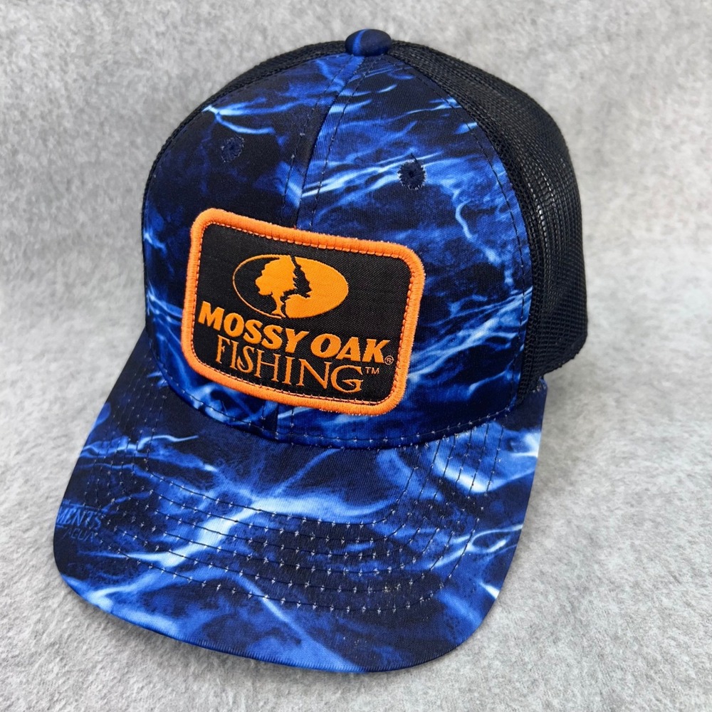 Mossy Oak Fishing Patch Mens Blue Water Camo Trucker Hat Snapback OSFM 1065